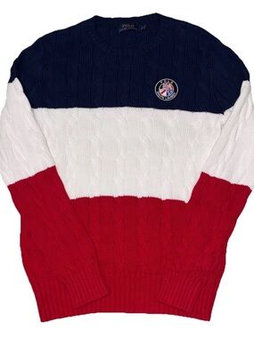 Polo Ralph Lauren USA Olympics Cable Knit Crewneck Sweater Cookie Crest Mens